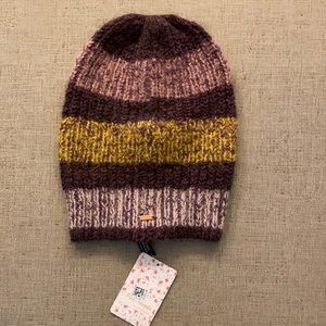 NWT Free People Striped Beanie Berry Rose